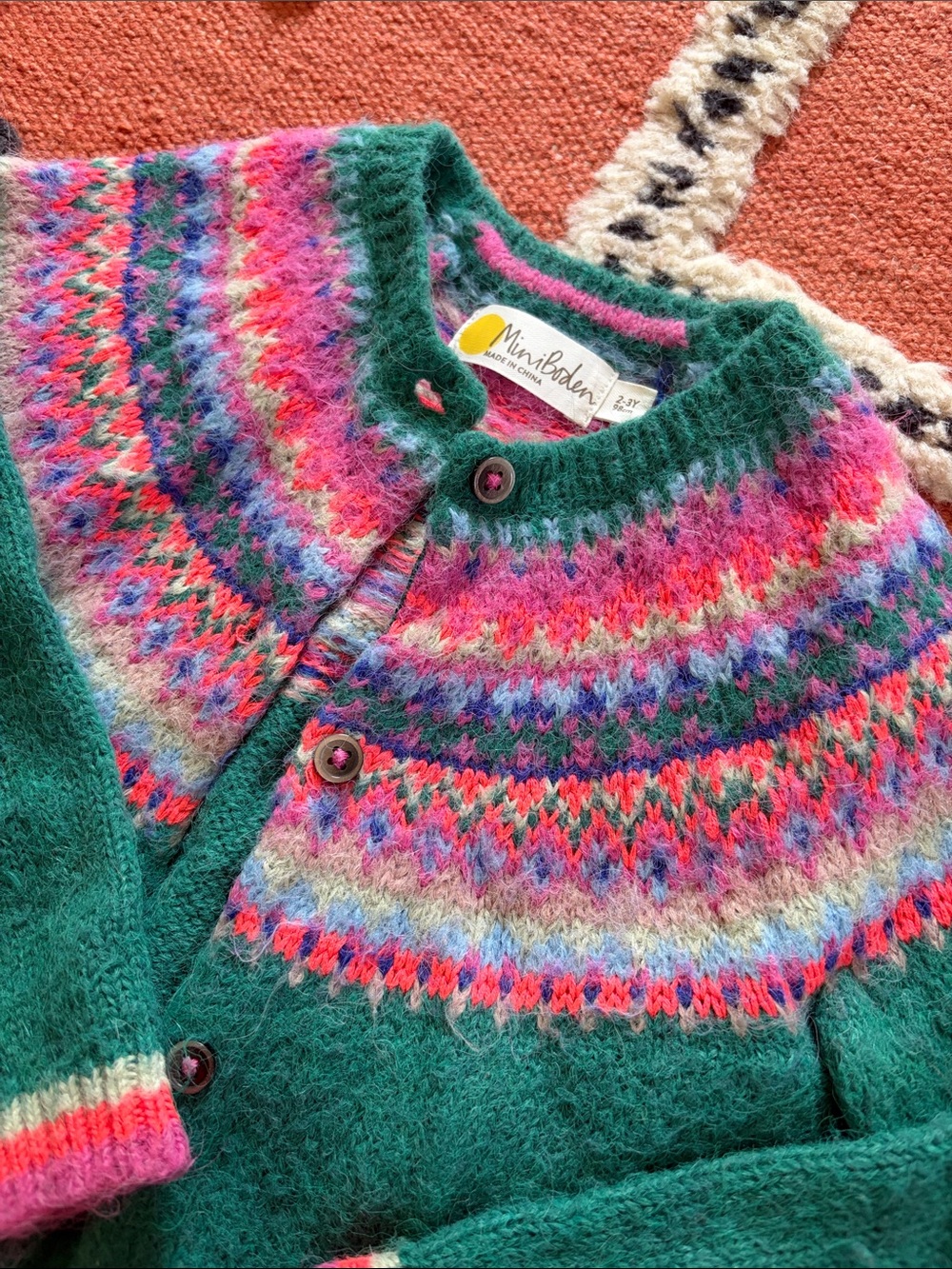 Mini Boden Green & Multicolor Fair Isle Knit Cardigan